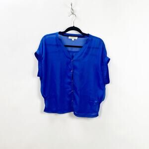 Olive & Oak Small Womens Blue Sheer Button-Front Blouse